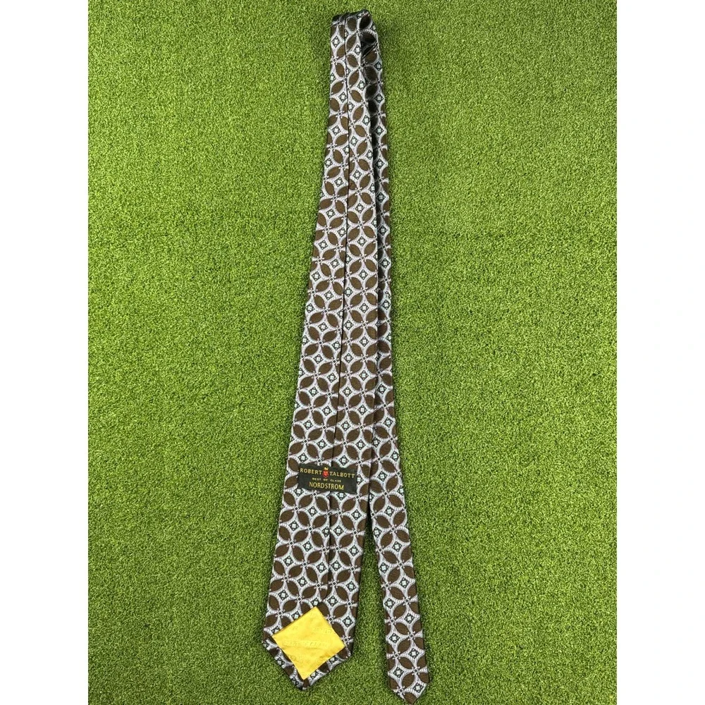 Robert Talbott Silk Tie Brown Geometric Pattern‎ Nordstrom Made in USA
